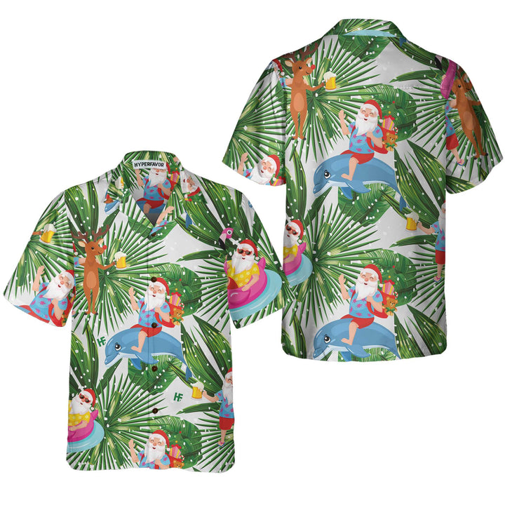 Drune | Lustige tropische Weihnachts-Hawaii-Hemd, Lustiges Weihnachtsmann-Hemd für Weihnachten