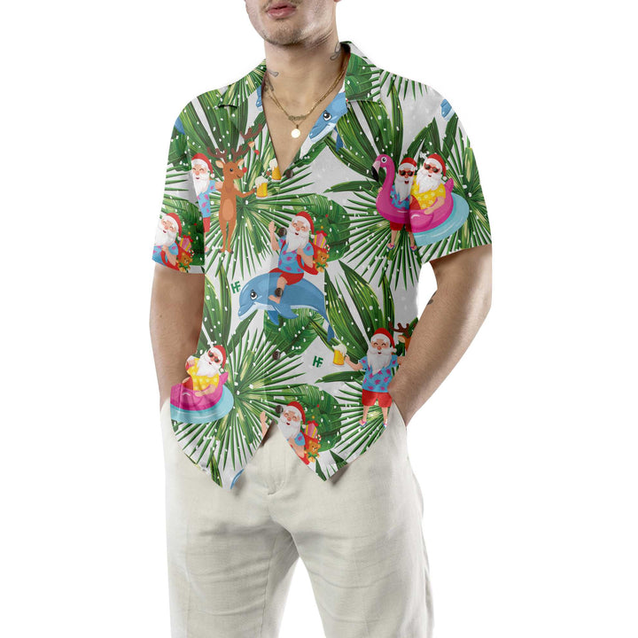 Drune | Lustige tropische Weihnachts-Hawaii-Hemd, Lustiges Weihnachtsmann-Hemd für Weihnachten