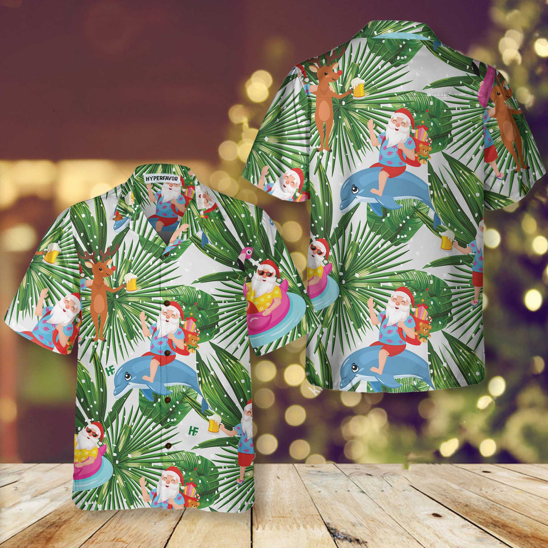 Drune | Lustige tropische Weihnachts-Hawaii-Hemd, Lustiges Weihnachtsmann-Hemd für Weihnachten
