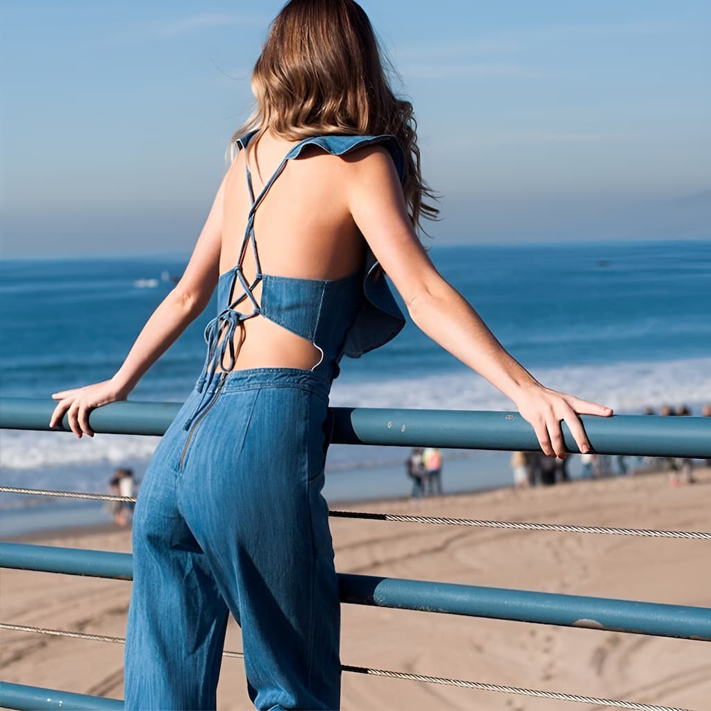 Drune | Denim Jumpsuit mit Rüschen