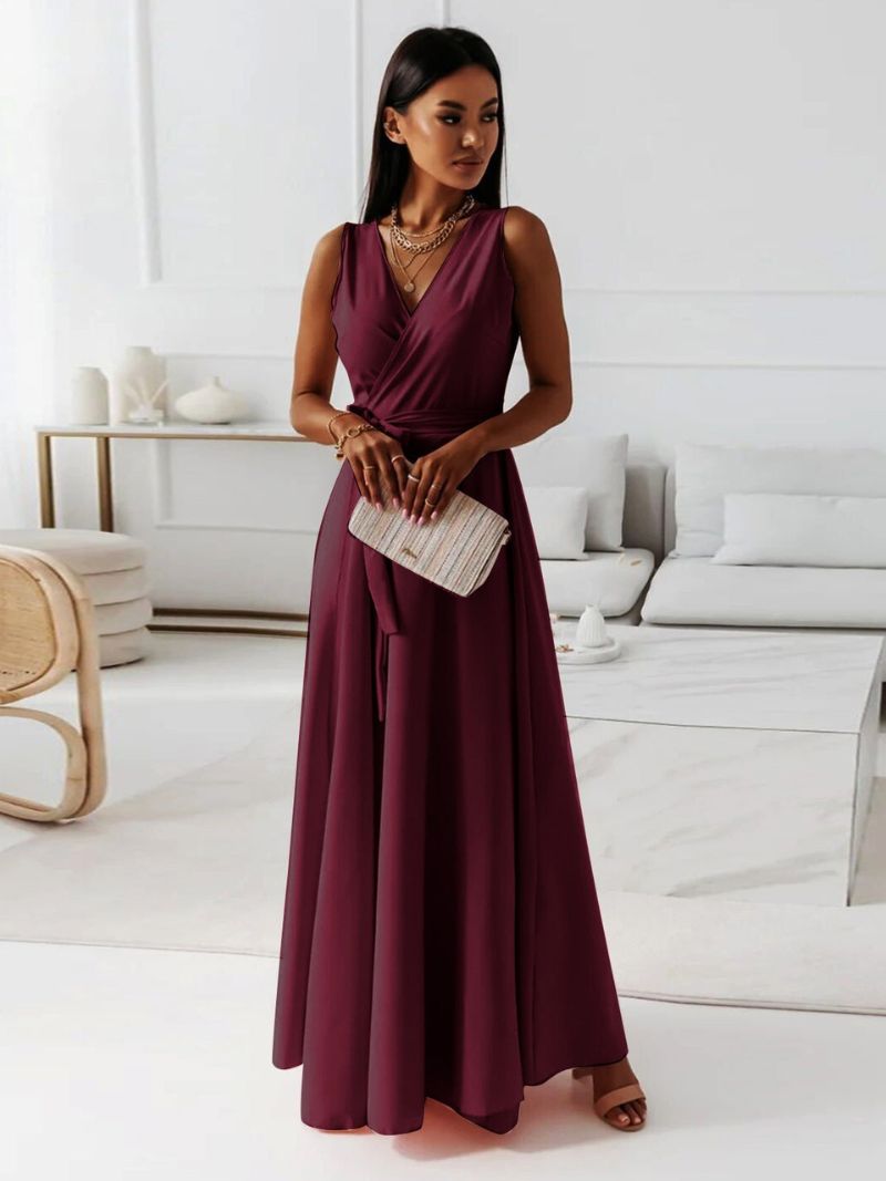 Drune | Damen Einfarbiges V-ausschnitt Langes Kleid