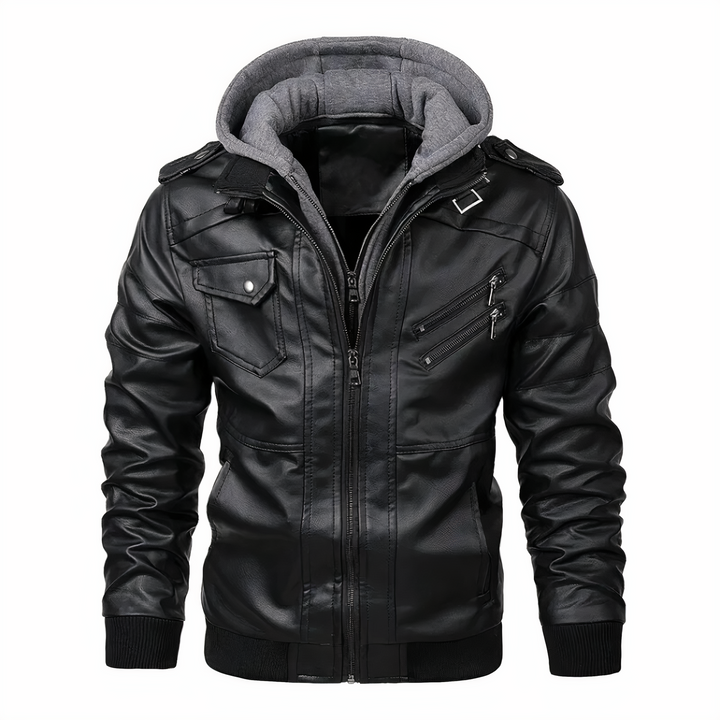 Drune | Stilvolles Lederjacke mit Kapuze