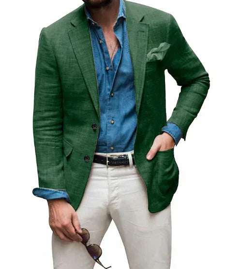 Drune | Herren Leinen Blazer Strand Hochzeit Lässig Tailored Fit Solide Farbe Einreihig Zwei Knöpfe