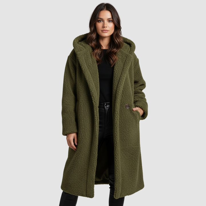 Modischer Teddy Mantel Damen Komfort Langer Mantel Kapuze | Drune
