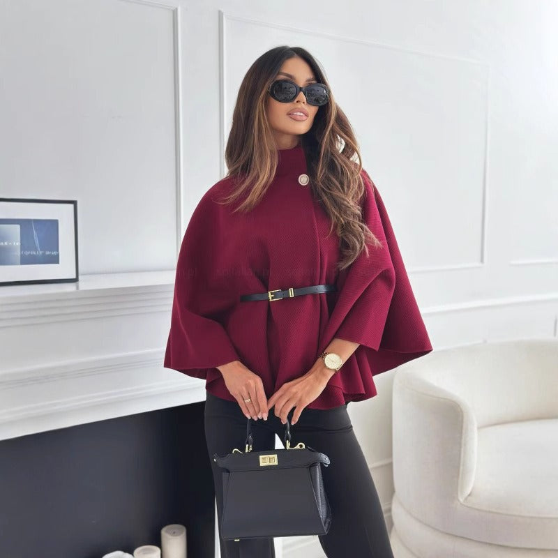 Drune | Schicker Damen Cape Mantel Eleganter Stil mit Anspruchsvollem Hochkragen
