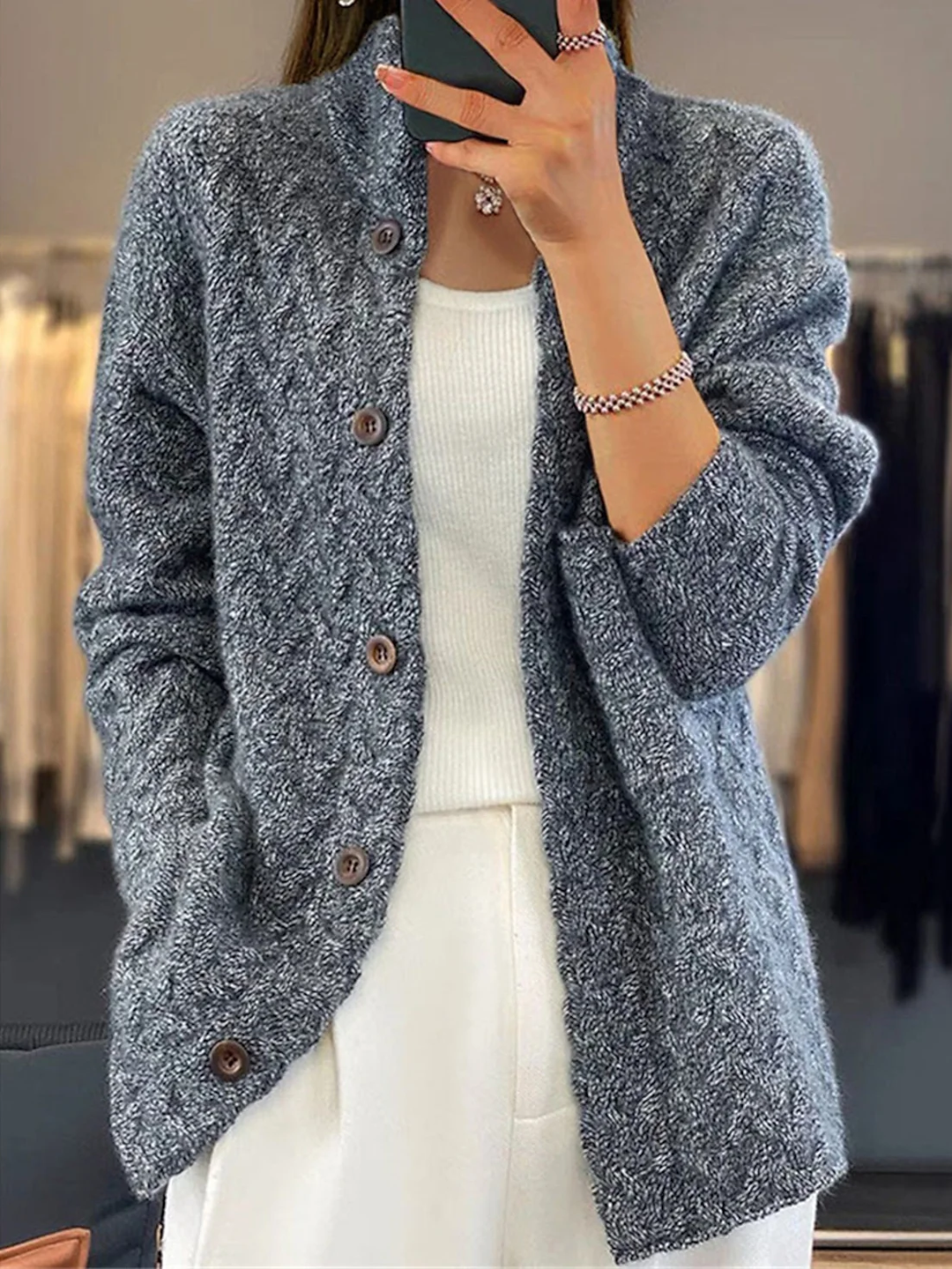 Drune | Leichtgewicht Hoher Kragen Knopfverschluss Weste Damen Strickmode