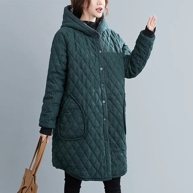 Drune | Damen Kapuzenjacke - Gepolsterte knie lange Jacke