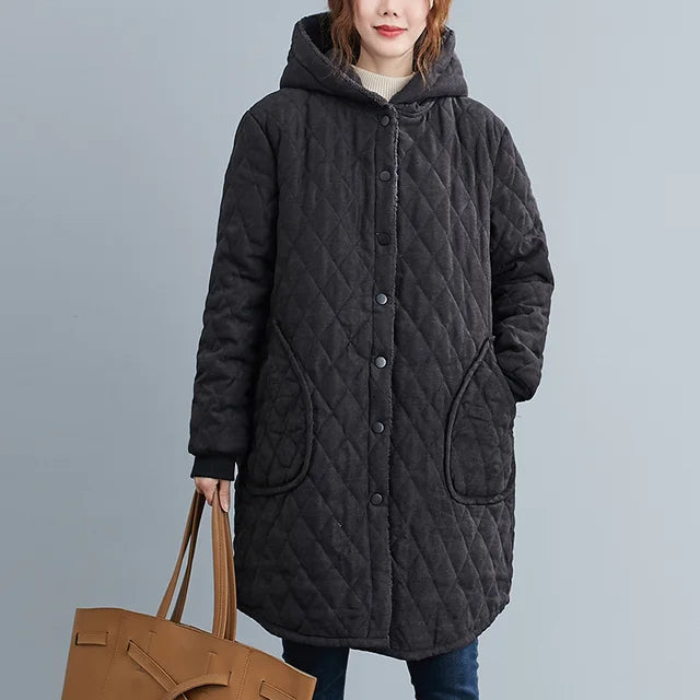 Drune | Damen Kapuzenjacke - Gepolsterte knie lange Jacke