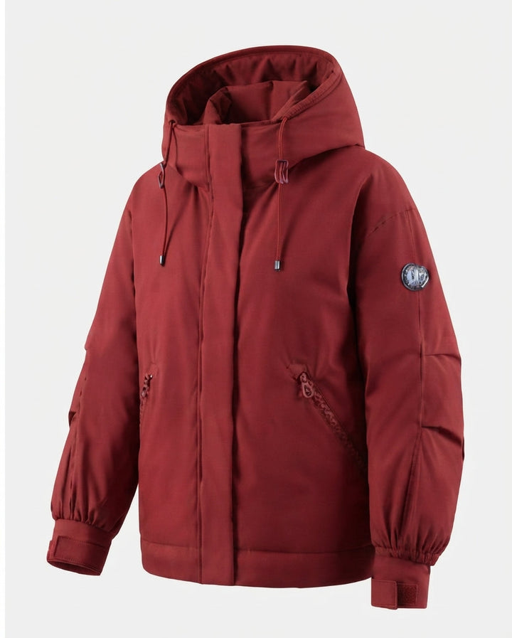 Damen Nan winddichte Hoodie-Parka im kurzen Schnitt mit thermischer Polsterung und verdeckter Vorderklappe