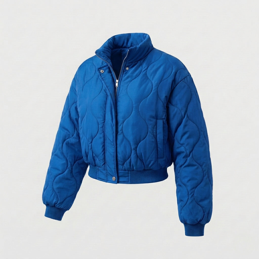 Damen Nan cropped gestepptes Bomberjacke mit organischem kreisförmigem Steppmuster und voluminösen Ärmeln