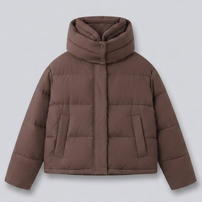 Damen Nan Boxy Kurz Steppjacke mit extrahohem Kapuzenbesatz und weichen Bündchen