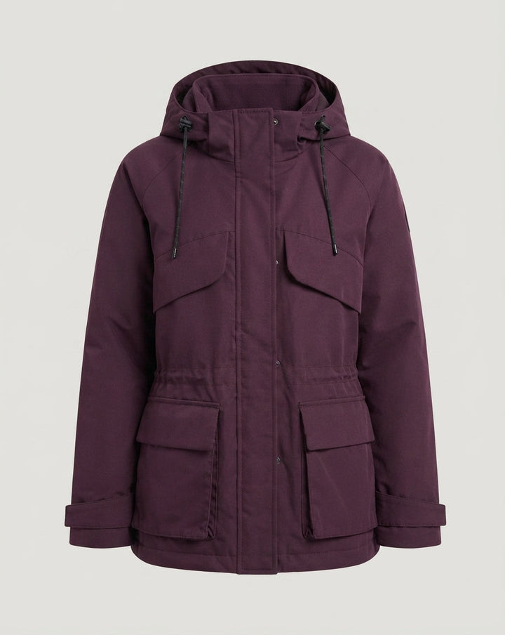 Damen Nan kurze boxy Parka mit multifunktionalen Pattentaschen, verstellbare Kapuze und winddichter thermischer Füllung