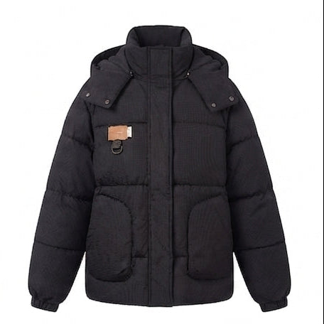 Damen kurz geschnittene oversized Winterparka mit gepolsterten Cargo-Taschen und Stehkragen mit hoher Verschlussleiste