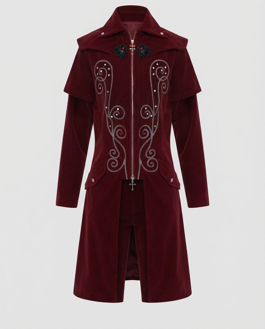 Damen Eleganter Velours-Mantel mit kunstvollen Verzierungen Drune