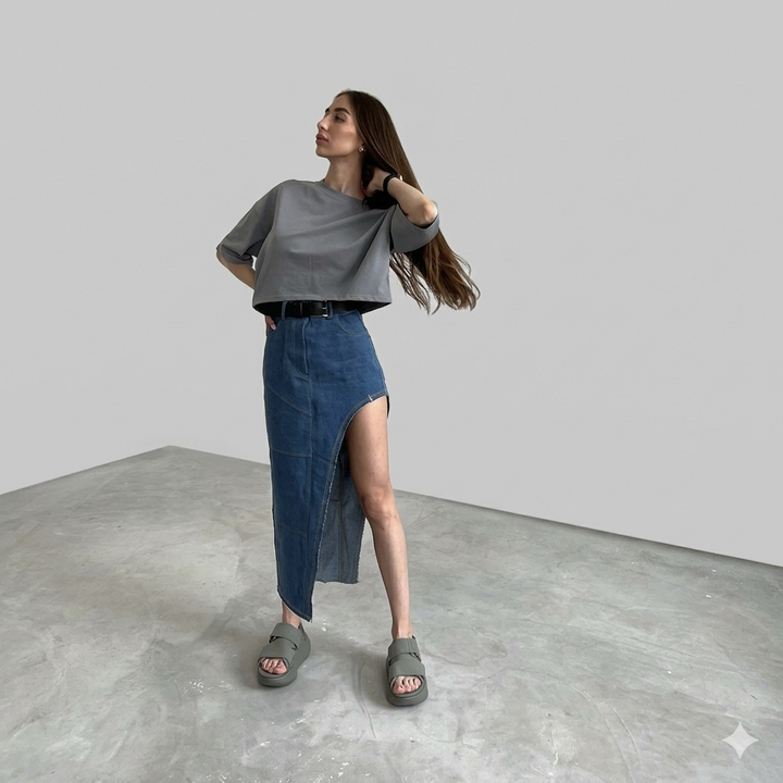 Damen lässiges cropped T-Shirt mit weit geschnittenen Ärmeln und hochwertigem Material Drune