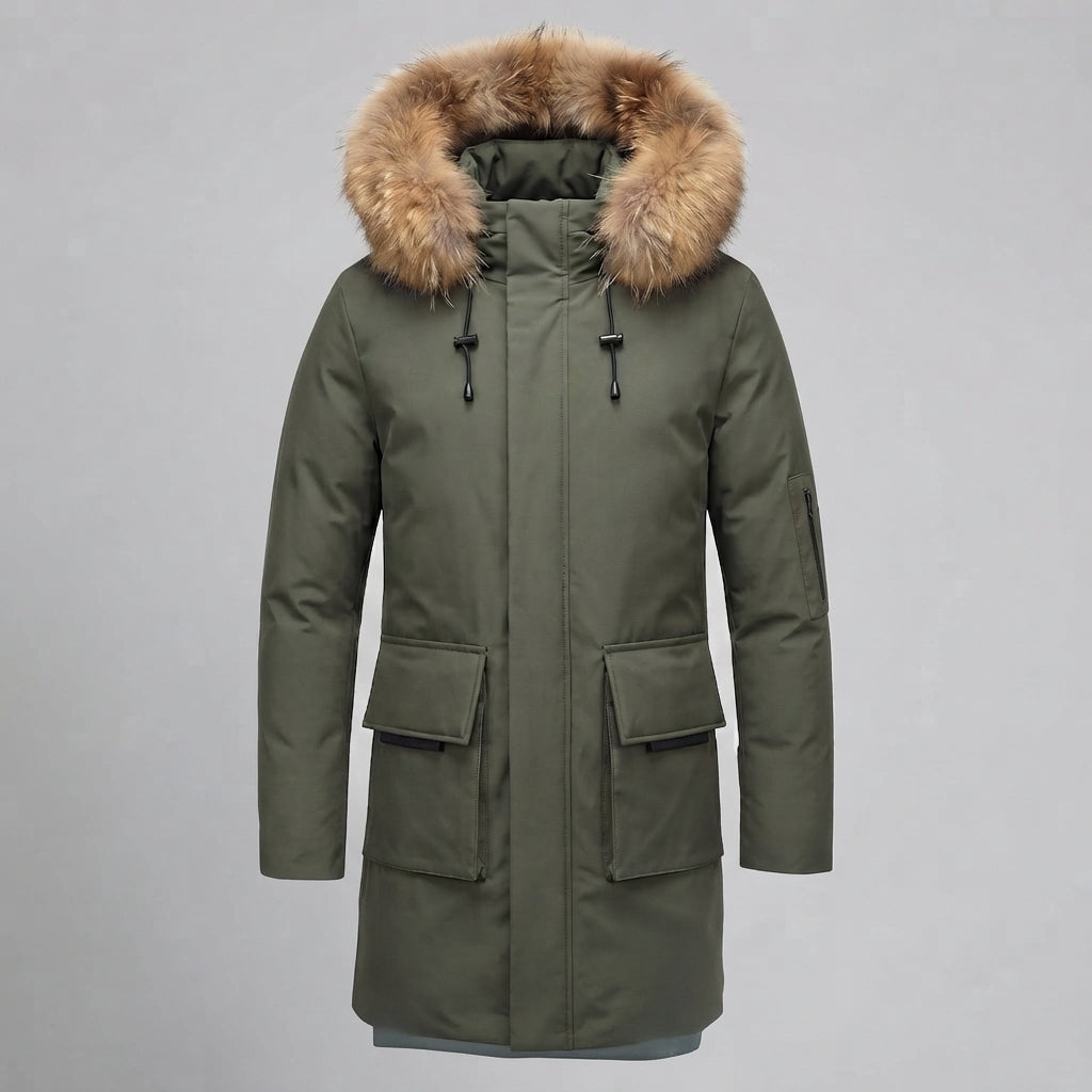 Herrenmode Winterjacke mit Kunstfellkragen Drune