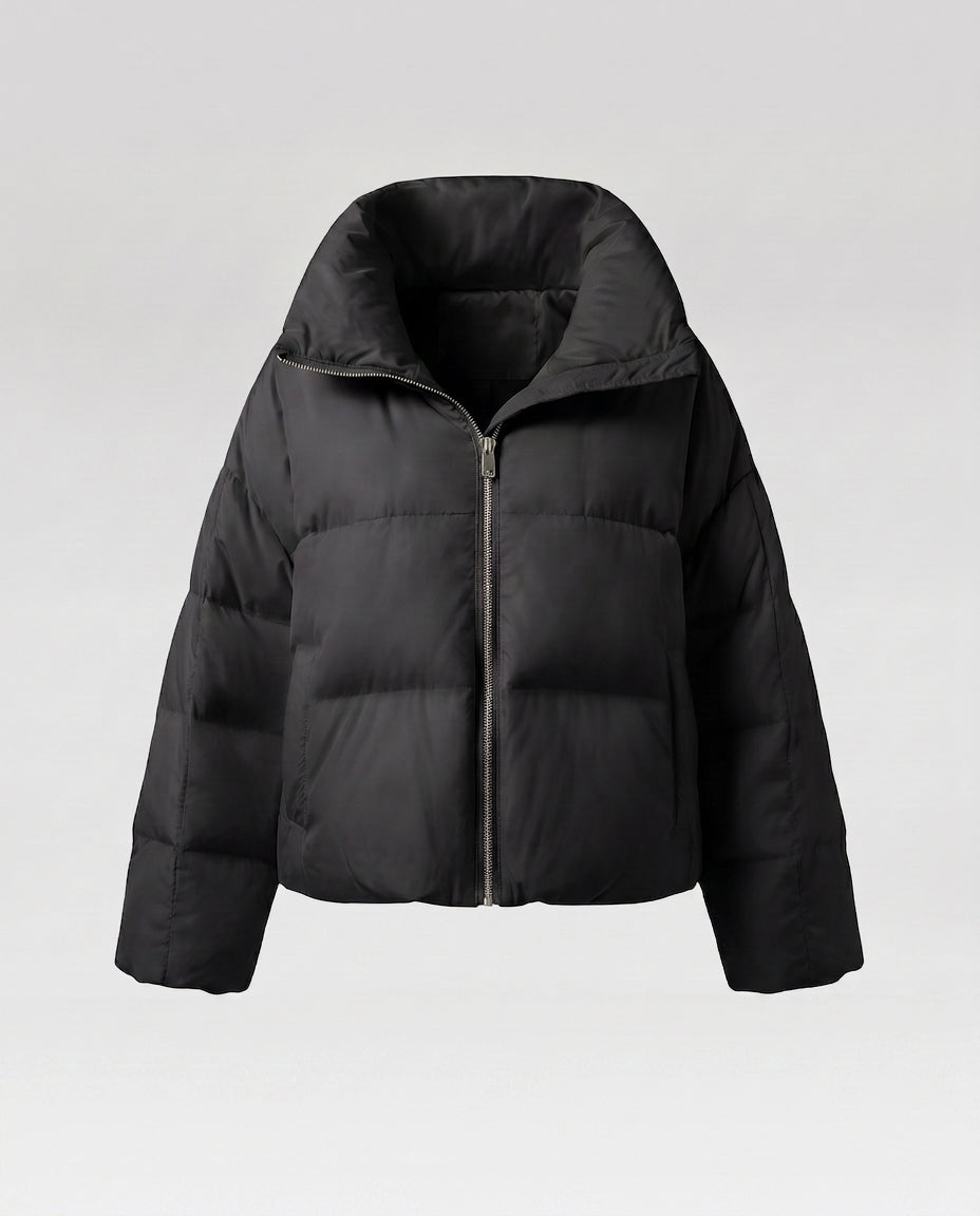 Damen cropped gesteppte Jacke mit übergroßer Kapuze, leichtem thermischem Futter und abgerundetem Saum