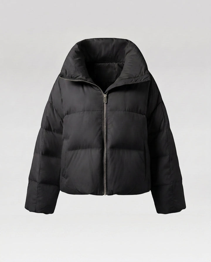 Damen cropped gesteppte Jacke mit übergroßer Kapuze, leichtem thermischem Futter und abgerundetem Saum