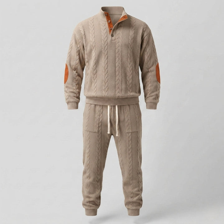 Männer Strukturierter Kabelstrick Loungewear Set mit Henley-Kragen und Jogginghose Drune