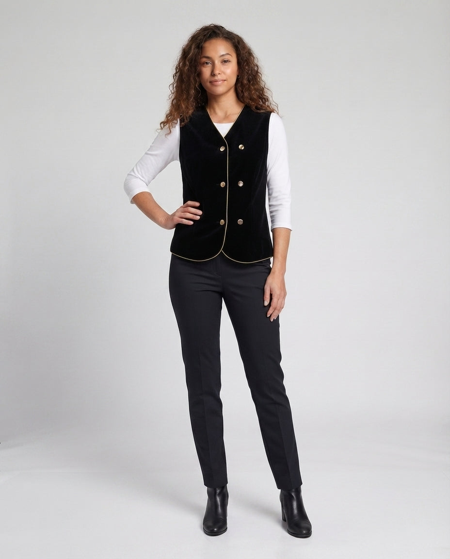 Damen Elegantes Samt-Weste mit Knopfdetails Drune