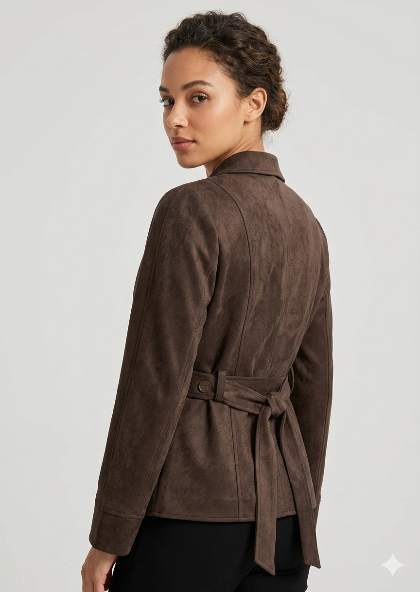 Damen elegante Wildlederjacke mit Taillengürtel Drune