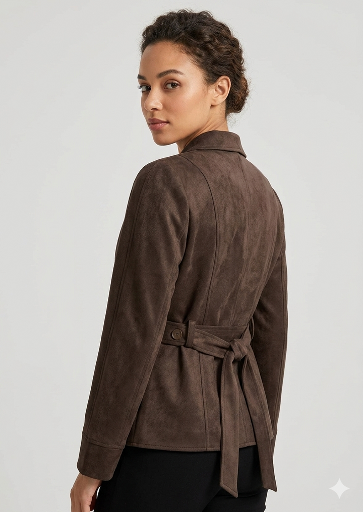 Damen elegante Wildlederjacke mit Taillengürtel Drune