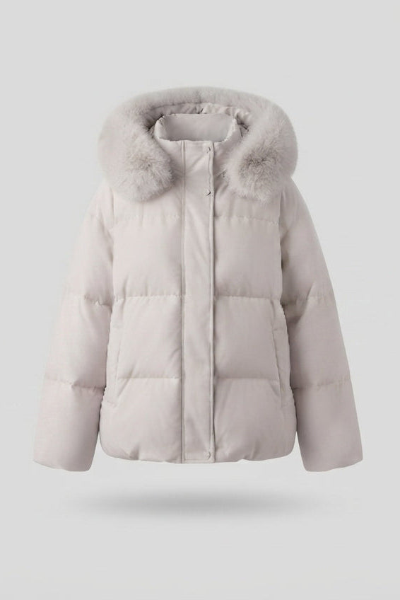 Damen Nan gesteppte kurze Parka mit voluminösem Kapuzenbesatz in Faux-Fur-Optik und extra weiten Ärmeln
