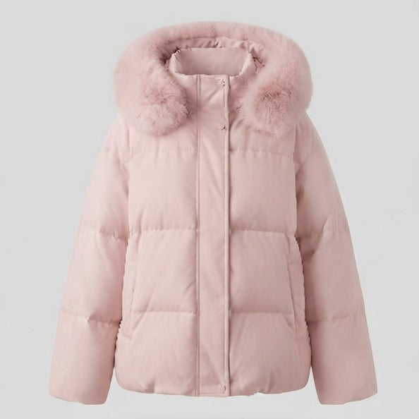 Damen Nan gesteppte kurze Parka mit voluminösem Kapuzenbesatz in Faux-Fur-Optik und extra weiten Ärmeln