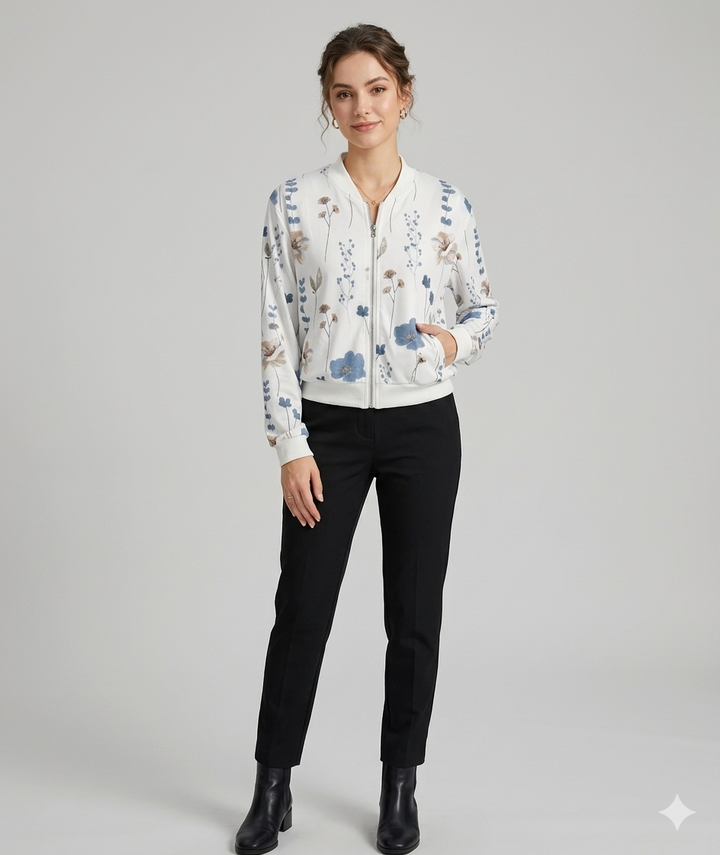 Damen Bomberjacke mit floralem Design und elastischen Bündchen Drune