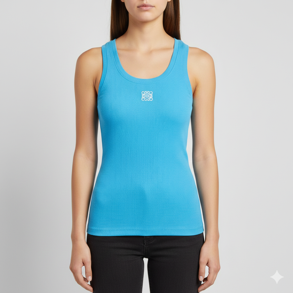 Drune | Geripptes Tanktop mit zarter Stickerei