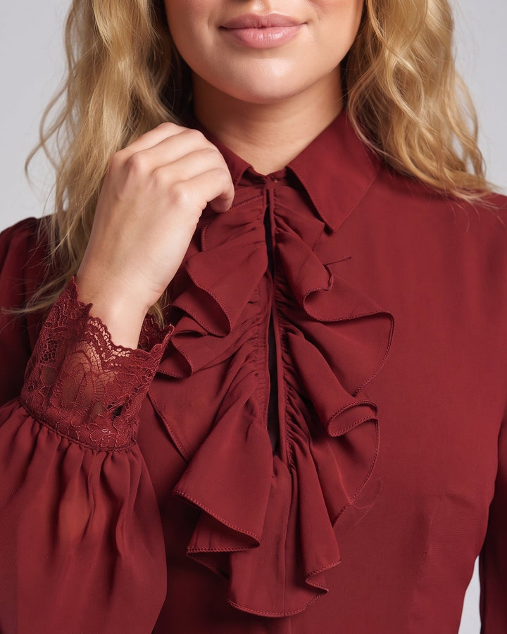 Damen Rüschbluse mit elegantem Kragenbereich Drune