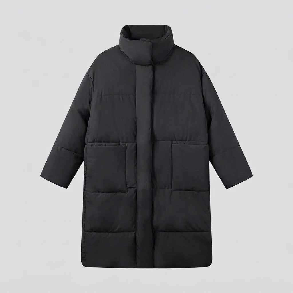 Damen Nano Extralang Gepolstert Komfort Puffer mit geräuschreduzierender Oberfläche, hohem Stehkragen und großzügiger Oversized Silhouette