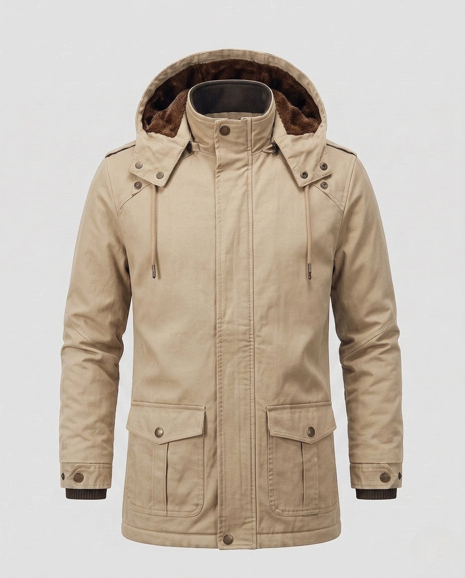 Herren-Feldparka im Canvas-Look mit wärmendem Teddy-Fleece-Futter und Utility-Taschen drune
