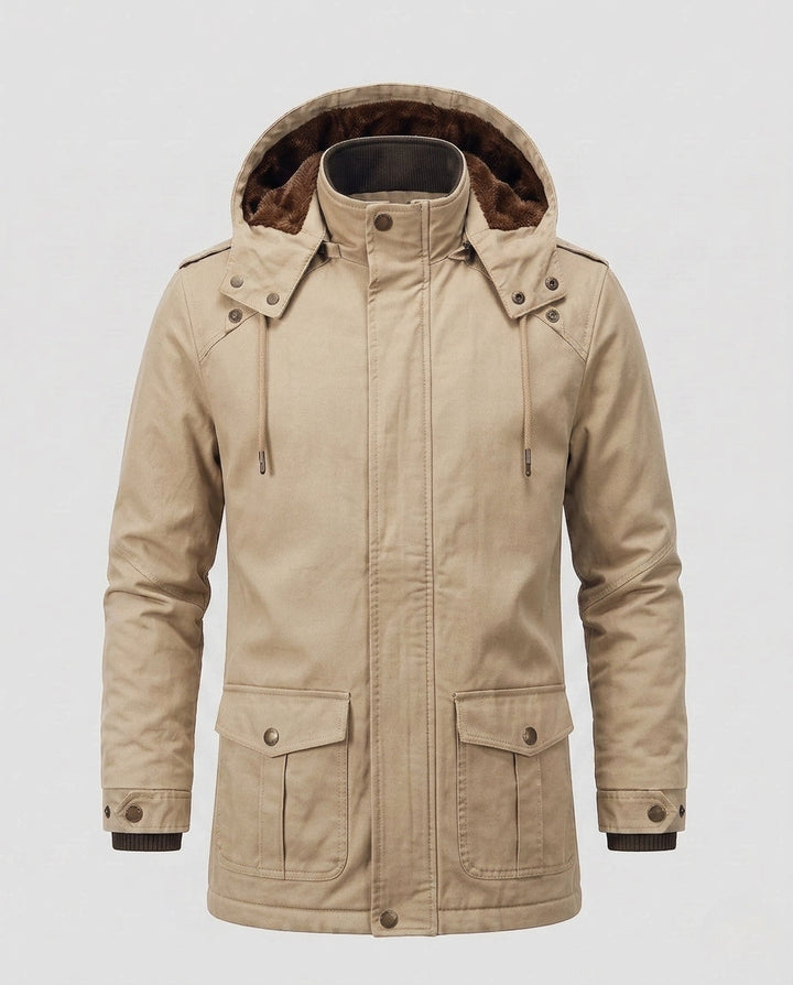 Herren-Feldparka im Canvas-Look mit wärmendem Teddy-Fleece-Futter und Utility-Taschen drune