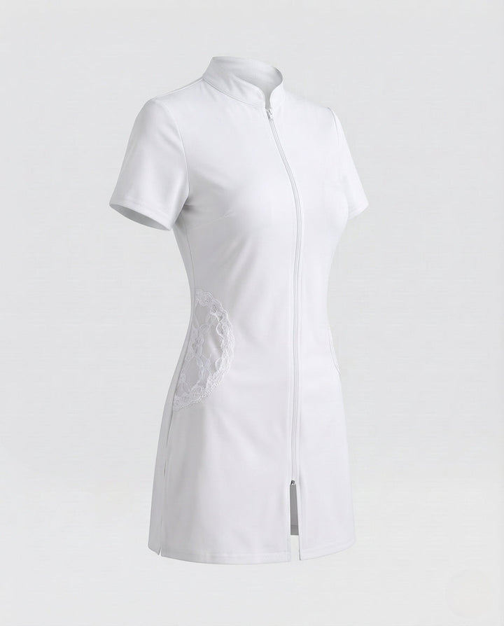 Damen sexy Krankenschwester Kostüm mit Zipper und Strumpfhalter Drune