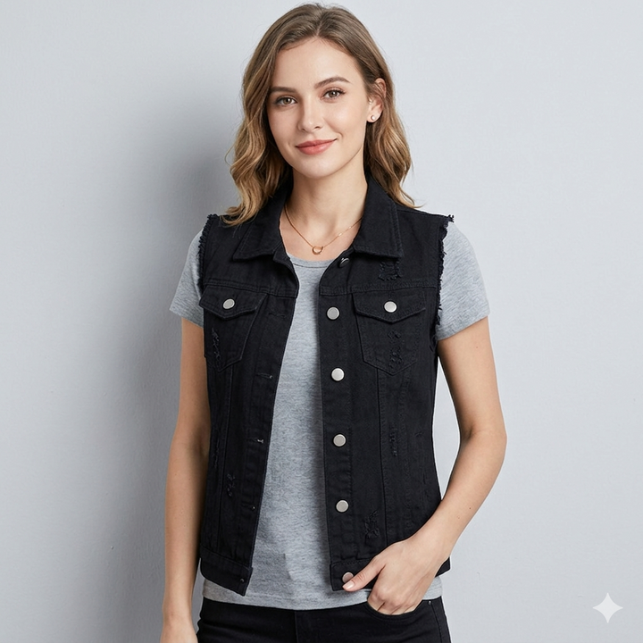 Damen lässige Jeans-Weste mit praktischen Taschen und stylischem Design Drune