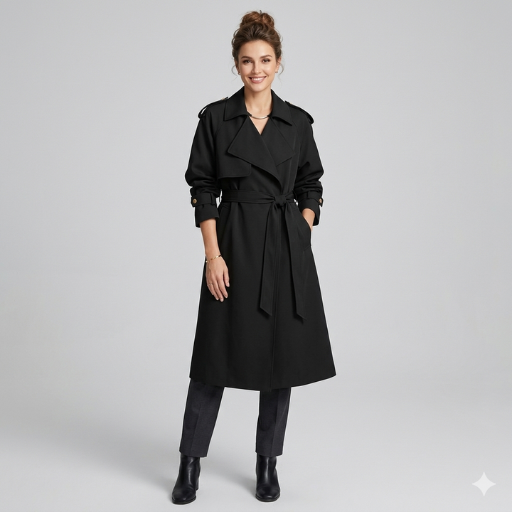 Drune | Eleganter Langer Trenchcoat Bürotasche mit Gürtel