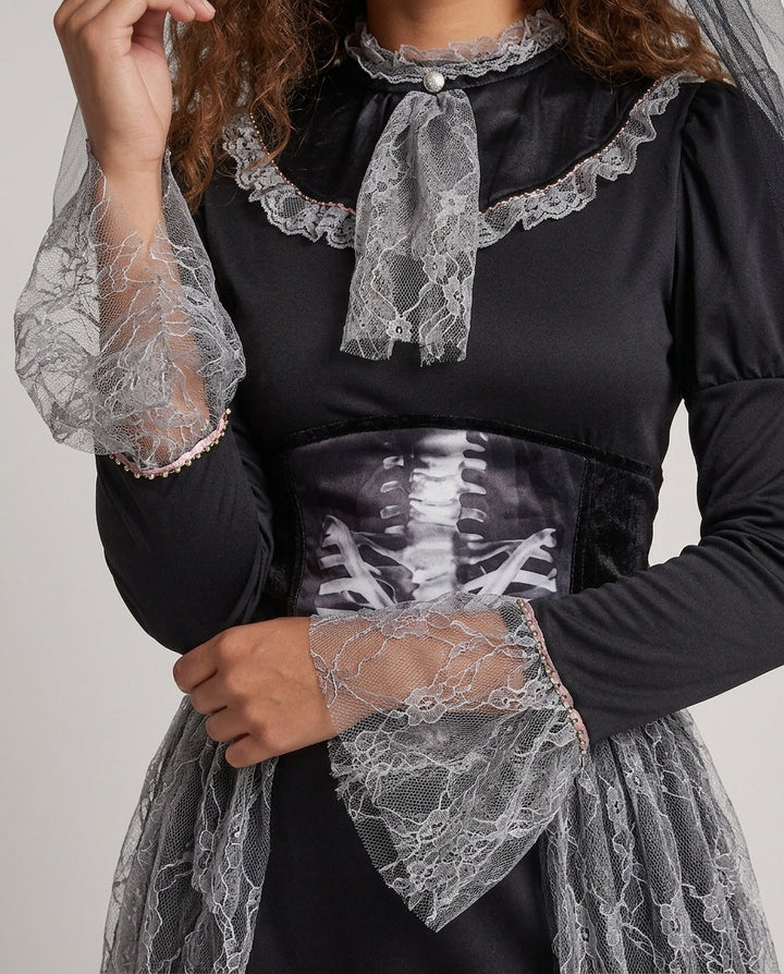 Damen Gruselige Geisterbraut mit detailliertem Spitzen-Skirt Drune