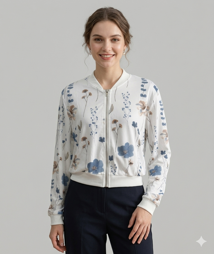 Damen Bomberjacke mit floralem Design und elastischen Bündchen Drune