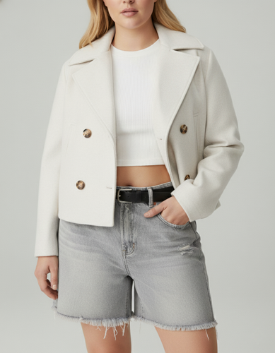 Drune | Kurzer Woll-Look Peacoat für Damen – Große Größen