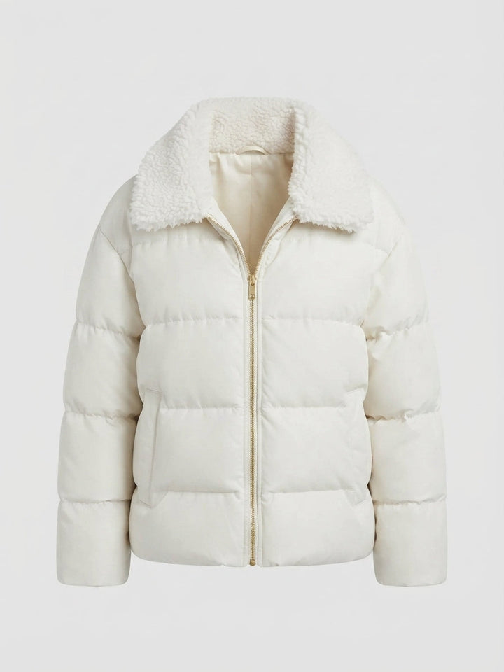Damen nicht gepolsterte Pufferjacke mit Glitzereffekt und gemütlichem Kunstfellkragen