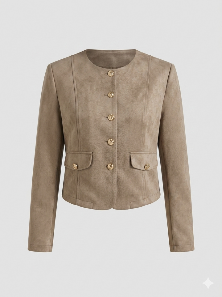 Damen Modische Wildlederjacke im lässigen Schnitt mit Knopfdetails Drune