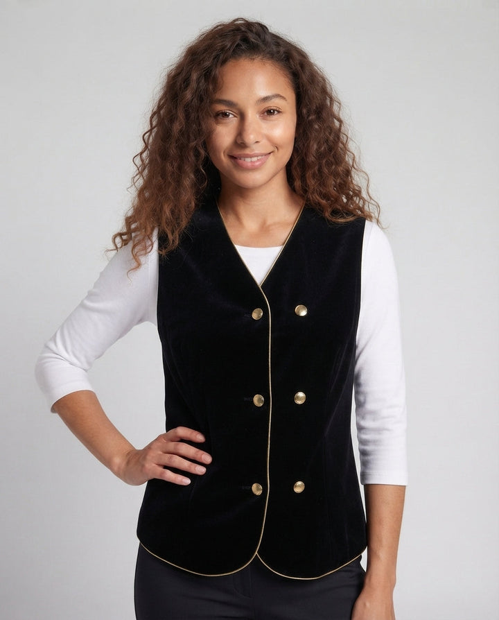 Damen Elegantes Samt-Weste mit Knopfdetails Drune