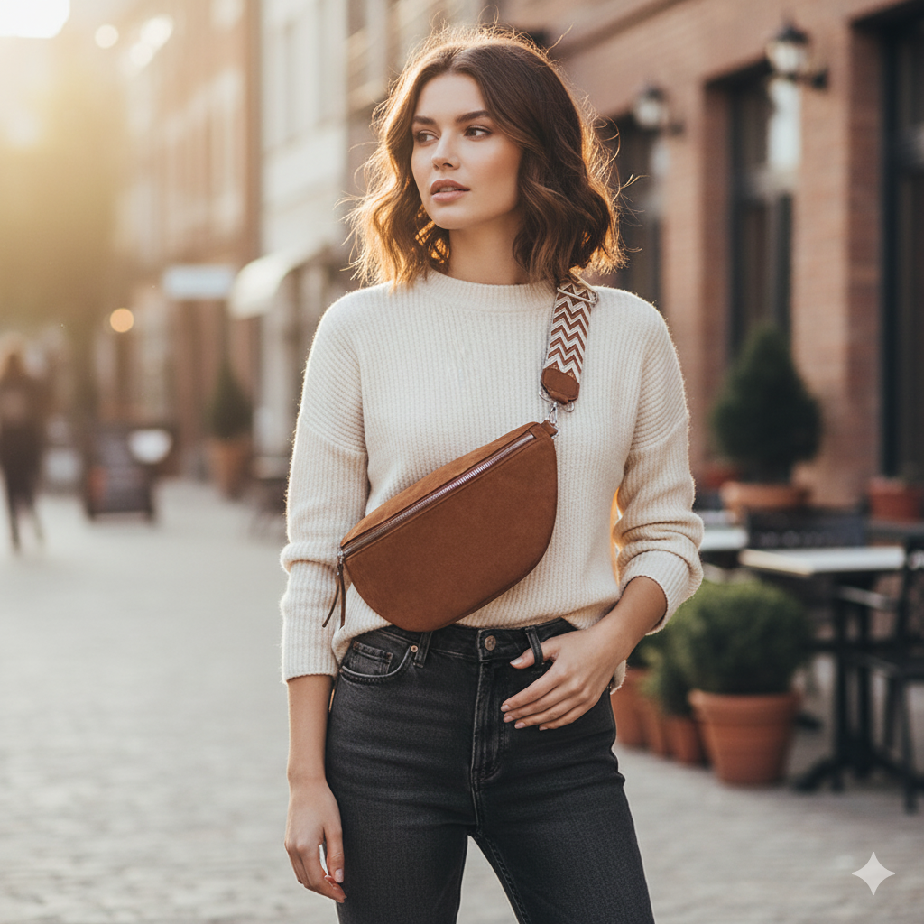Drune | Damen Bauchtasche Schwarz Gürteltasche