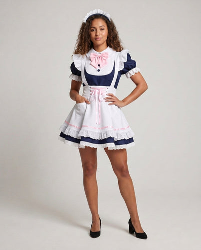 Damen Dienstmädchen-Kleid mit Rüschendetails und Haarschmuck Drune