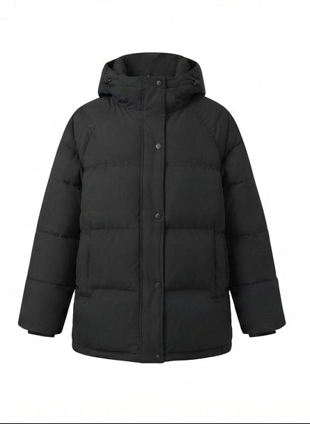Damen kurze gepolsterte Winterjacke mit hohem Stehkragen und verdeckter Knopfleiste
