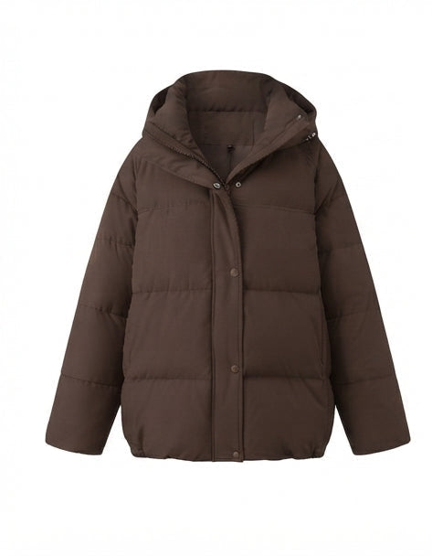 Damen kurze gepolsterte Winterjacke mit hohem Stehkragen und verdeckter Knopfleiste