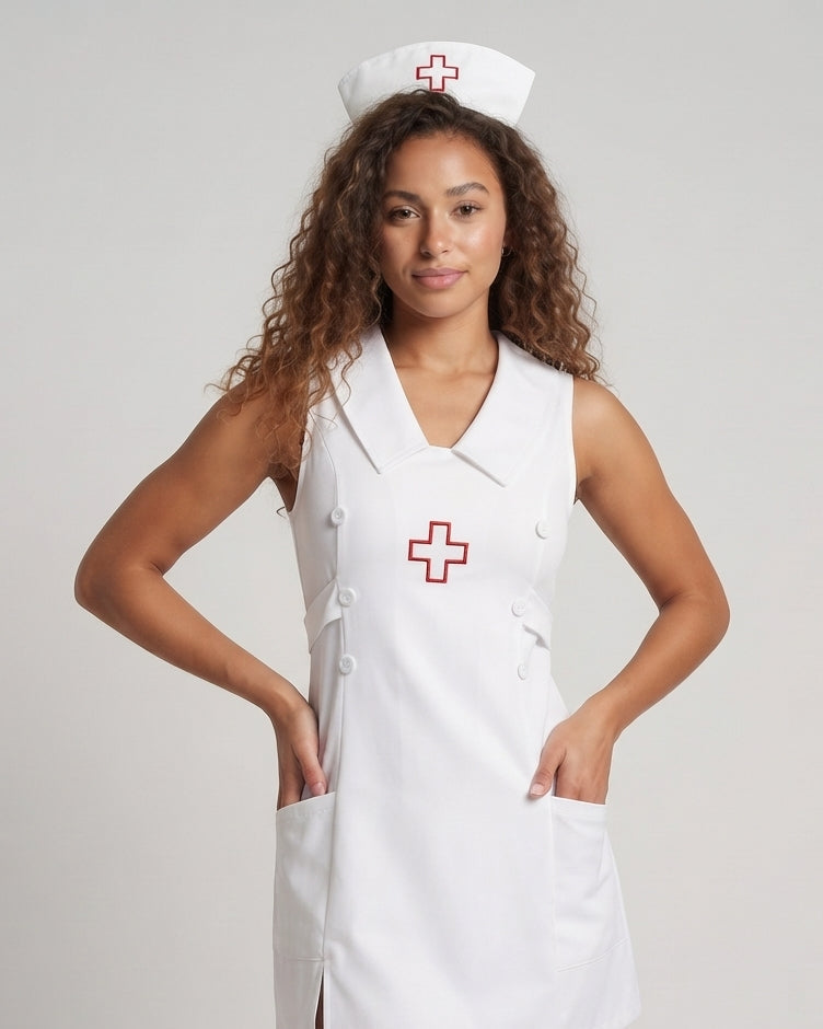 Damen Sexy Krankenschwester Kostüm mit Accessoires und Strümpfen Drune