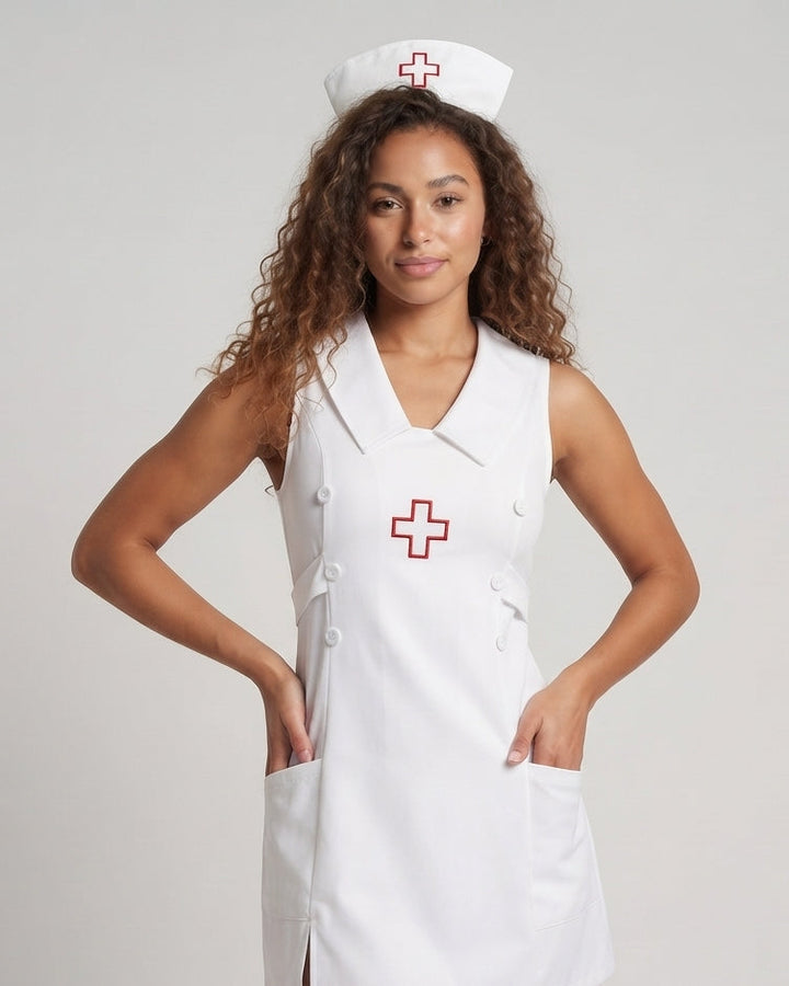 Damen Sexy Krankenschwester Kostüm mit Accessoires und Strümpfen Drune