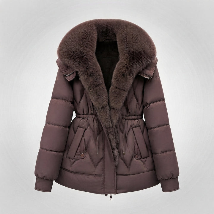 Damen gepolsterte Parka mit voluminösem, abnehmbarem Kragen und Taillenzugband